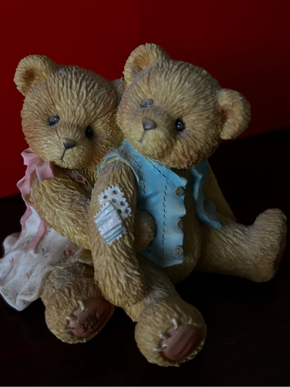 Cherished Teddies Brown Bears Seth and Sarabeth in Blue Vest and Pink Dress